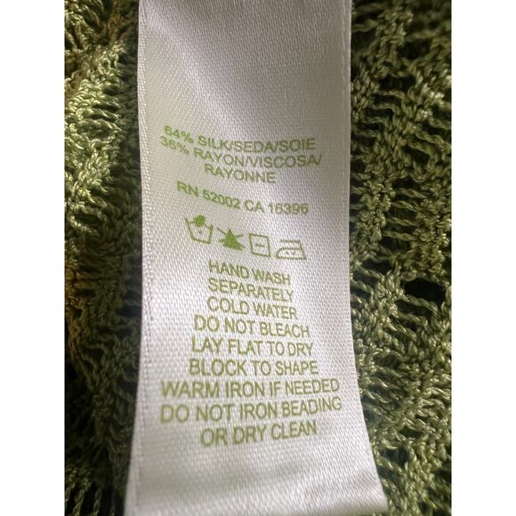 Sigrid Olsen Green Silk Blend Pointelle Lace Beaded Cardigan Sweater Women’s XL - Picture 5 of 6